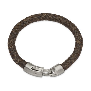 Chisel Stainless Steel Brushed Brown Braided Leather 8.25 inch Bracelet — alternate view