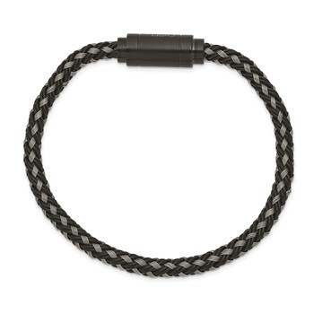 Chisel Stainless Steel Polished Black IP-plated Braided Wire and Rubber 8.25 inch Bracelet — alternate view