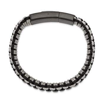 Stainless Steel Brushed Black IP Black/Grey Nylon 8.25in Bracelet — alternate view