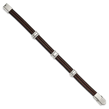 Chisel Stainless Steel Polished Black and Brown Leather 8.25 inch Bracelet — alternate view