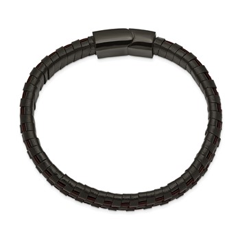 Chisel Stainless Steel Polished Black IP-plated Black and Brown Leather 8.25 inch Bracelet — alternate view