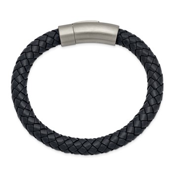 Chisel Stainless Steel Brushed Grey Braided Leather 8.25 inch Bracelet — alternate view