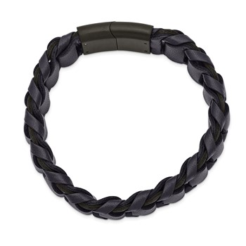 Chisel Stainless Steel Brushed Black IP-plated Blue Leather 8.5 inch Bracelet — alternate view