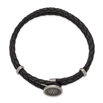 Chisel Stainless Steel Brushed Laser Design Compass Black Woven Leather 8.5 inch Bracelet — alternate view