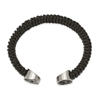 Chisel Stainless Steel Antiqued and Polished Black Leather Celtic Cross Cuff Bangle — alternate view