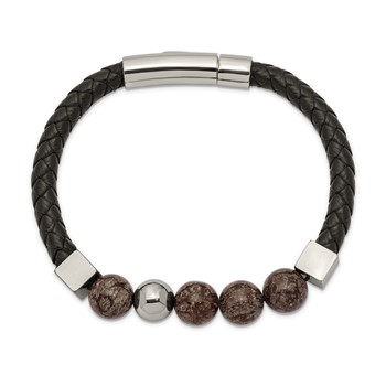Chisel Stainless Steel Polished with Labradorite Beads Black Leather 8.25 inch Bracelet — alternate view