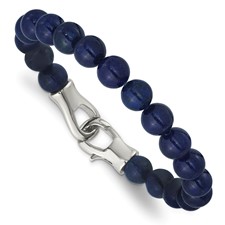 Image of Chisel Stainless Steel Polished Genuine Lapis Beaded 9 inch Bracelet