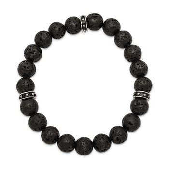 Chisel Stainless Steel Polished Black Enamel 10.5mm Lava Stone Beaded Stretch Bracelet — alternate view