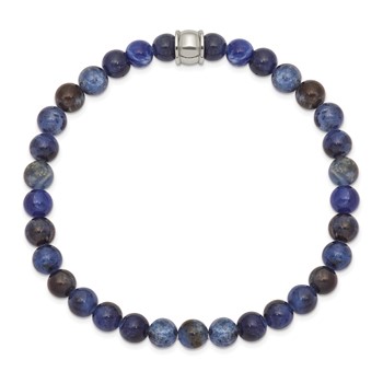 Chisel Stainless Steel Polished 6mm Blue Sodalite Beaded Stretch Bracelet — alternate view