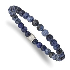 Image of Chisel Stainless Steel Polished 6mm Blue Sodalite Beaded Stretch Bracelet