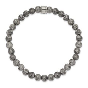 Chisel Stainless Steel Polished 6mm Grey Jasper Beaded Stretch Bracelet — alternate view