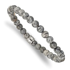 Image of Chisel Stainless Steel Polished 6mm Grey Jasper Beaded Stretch Bracelet