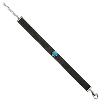 Stainless Steel Polished Leather w/Imit. Turquoise w/1.25in ext Bracelet — alternate view