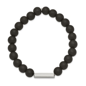 Chisel Stainless Steel Brushed ID Plate 8mm Black Agate Beaded Stretch Bracelet — alternate view
