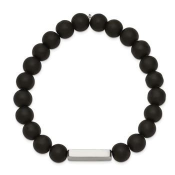 Chisel Stainless Steel Polished ID Plate 8mm Black Agate Beaded Stretch Bracelet — alternate view