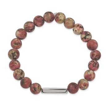 Chisel Stainless Steel Polished ID Plate 8.5mm Rhodochrosite Beaded Stretch Bracelet — alternate view