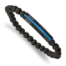 Image of Chisel Stainless Steel Brushed and Polished Black and Blue IP-plated with 6mm Lava Stone Beaded Stretch Bracelet