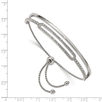 Chisel Stainless Steel Polished with Crystals Adjustable Bangle Bracelet — alternate view