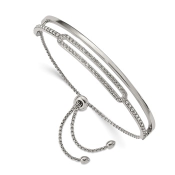 Chisel Stainless Steel Polished with Crystals Adjustable Bangle Bracelet