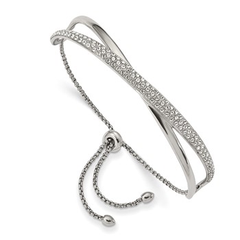 Chisel Stainless Steel Polished with Crystals Adjustable Bangle Bracelet