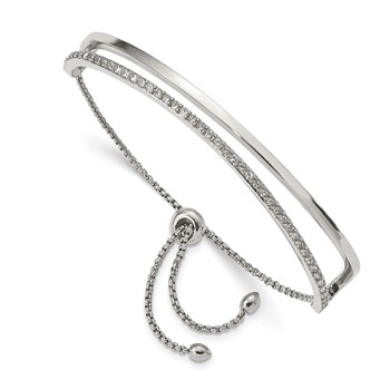 Chisel Stainless Steel Polished with Crystals Adjustable Bangle Bracelet