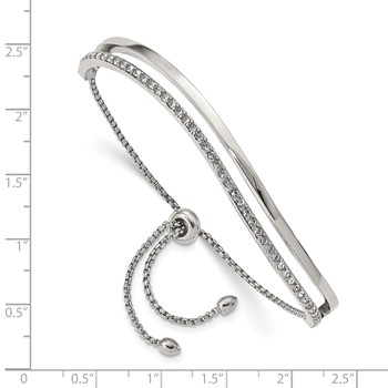 Chisel Stainless Steel Polished with Crystals Adjustable Bangle Bracelet — alternate view