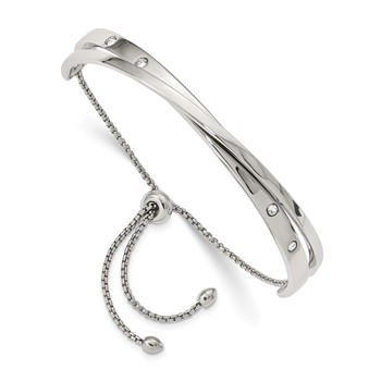 Chisel Stainless Steel Polished with Crystals Adjustable Bangle Bracelet