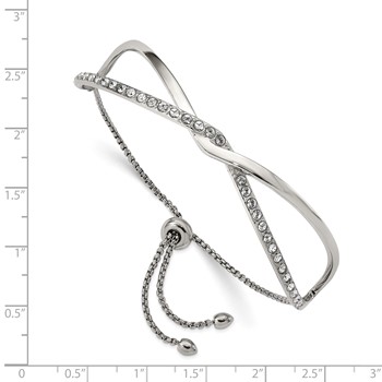 Chisel Stainless Steel Polished with Crystals Twised Adjustable Bangle Bracelet — alternate view