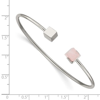 Chisel Stainless Steel Polished with Rose Quartz Flexible Cuff Bangle — alternate view