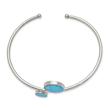Stainless Steel Polished with Reconstructed Turquoise Flexible Bangle — alternate view
