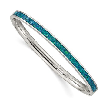 Chisel Stainless Steel Polished Imitation Opal 4.75mm Hinged Bangle