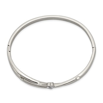 Chisel Stainless Steel Polished Heart CZ Hinged Bangle — alternate view