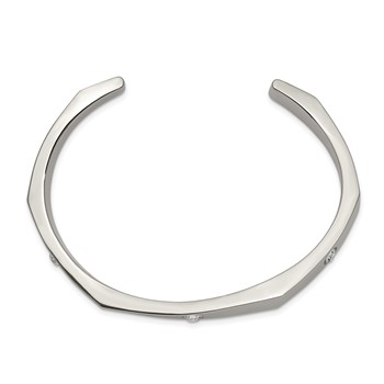Chisel Stainless Steel Polished with Crystals 6mm Cuff Bangle — alternate view