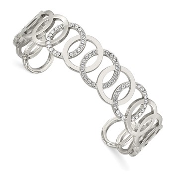 Chisel Stainless Steel Polished with Crystals 14.5mm Circles Cuff Bangle