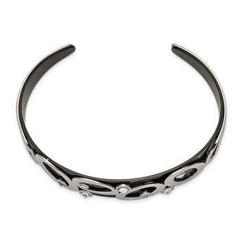 Chisel Stainless Steel Polished Black IP-plated with Crystals Cuff Bangle — alternate view