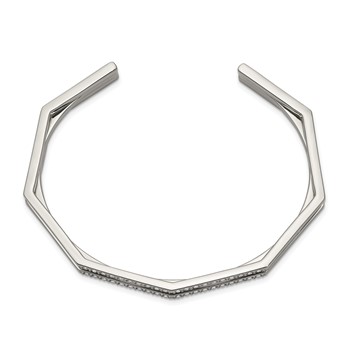 Stainless Steel Polished with Crystal 7mm Cuff Bangle — alternate view