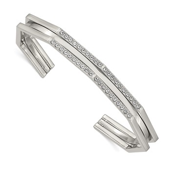 Stainless Steel Polished with Crystal 7mm Cuff Bangle