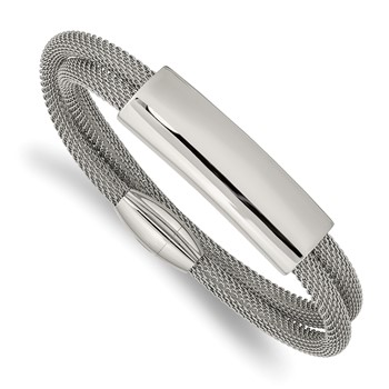 Chisel Stainless Steel Polished Mesh 2-Strand Adjustable ID Bracelet