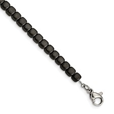 Image of Chisel Stainless Steel Brushed and Polished Square Hematite Beaded 7 inch Bracelet with 1.25 inch Extension