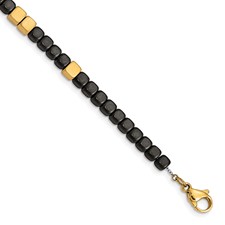 Image of Chisel Stainless Steel Brushed Yellow IP-plated with Square Hematite Beads 7 inch Bracelet with 1.25 inch Extension