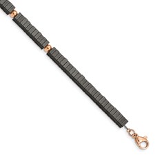 Image of Chisel Stainless Steel Polished Rose IP-plated with Square Hematite Beads 7 inch Bracelet with 1.25 inch Extension