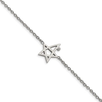 Stainless Steel Polished with Crystal 7.5in w/1in ext. Star Bracelet