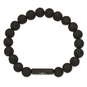 Chisel Stainless Steel Brushed Black IP-plated with White Enamel Medical ID 8.5mm Lava Stone Beaded Stretch Bracelet — alternate view