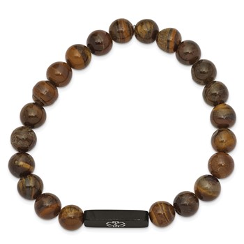 Stainless Steel Brushed Black IP Medical ID Tiger's Eye Stretch Bracelet — alternate view