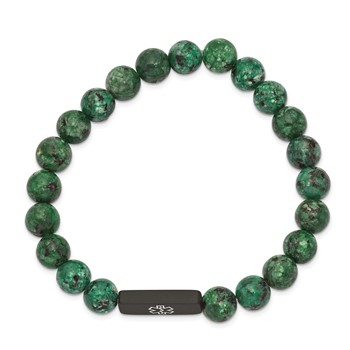 Chisel Stainless Steel Brushed Black IP-plated with White Enamel Medical ID 8.5mm Dyed Green Stone Beaded Stretch Bracelet — alternate view