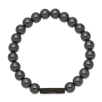 Chisel Stainless Steel Brushed Black IP-plated with White Enamel Medical ID 8mm Hematite Beaded Stretch Bracelet — alternate view