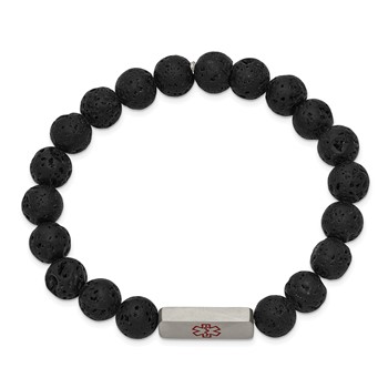 Stainless Steel Brushed Medical ID Lava Stone Stretch Bracelet — alternate view