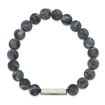 Chisel Stainless Steel Brushed with Red Enamel Medical ID 8.5mm Labradorite Beaded Stretch Bracelet — alternate view