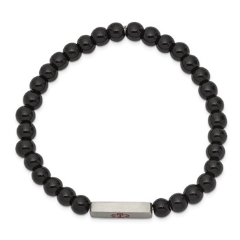 Chisel Stainless Steel Brushed with Red Enamel Medical ID 6mm Onyx Beaded Stretch Bracelet — alternate view