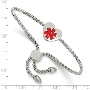 Chisel Stainless Steel Polished with Red Enamel Heart Medical ID Adjustable Bracelet — alternate view